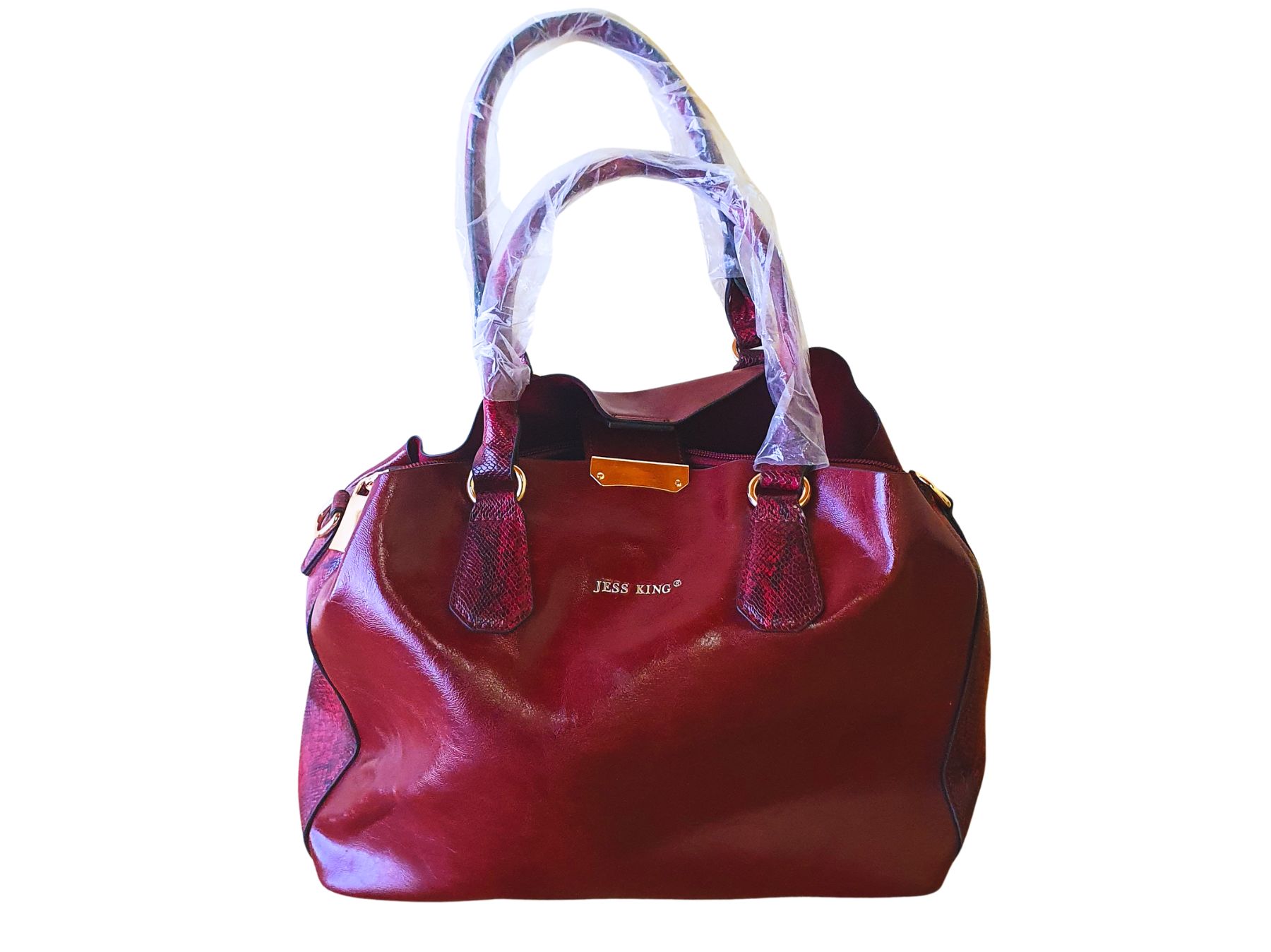 Maroon Jess King Classic Handbag with Gold Accents